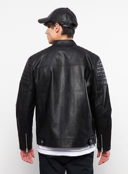 Slim Fit Stand Collar Men's Leather Look Coat 2