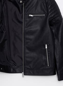 Slim Fit Stand Collar Men's Leather Look Coat 5