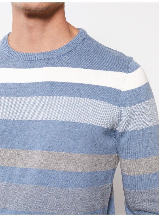 Crew Neck Long Sleeve Striped Men's Knitwear Sweater