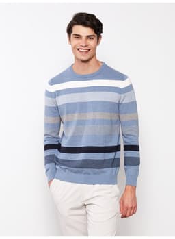 Crew Neck Long Sleeve Striped Men's Knitwear Sweater 4
