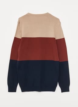 Crew Neck Long Sleeve Men's Tricot Sweater with Color Block 3