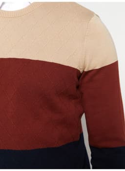 Crew Neck Long Sleeve Men's Tricot Sweater with Color Block 6