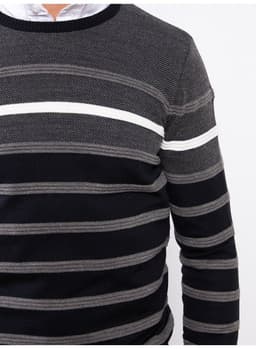 Crew Neck Long Sleeve Striped Men's Tricot Sweater 2